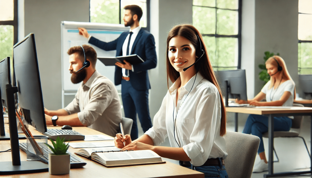 Motivierte Callcenter-Mitarbeiterin in einer Schulungssituation | KCC GmbH Der Fachkräftemangel und die Vorteile von B2B-Callcentern im Vertrieb